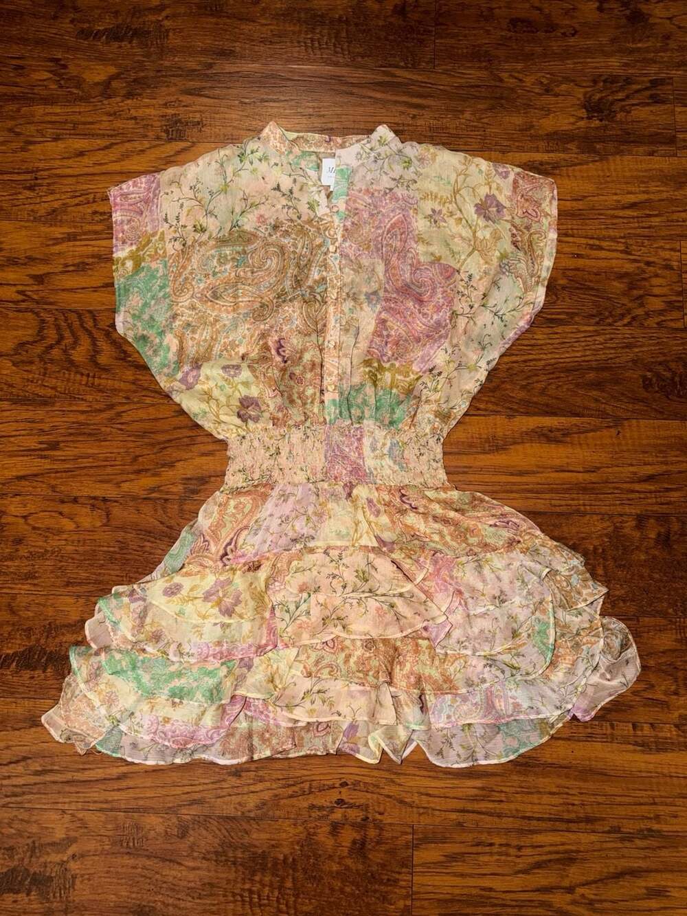 MISA Los Angeles Evie Smocked Mini Dress in Printemps Patchwork